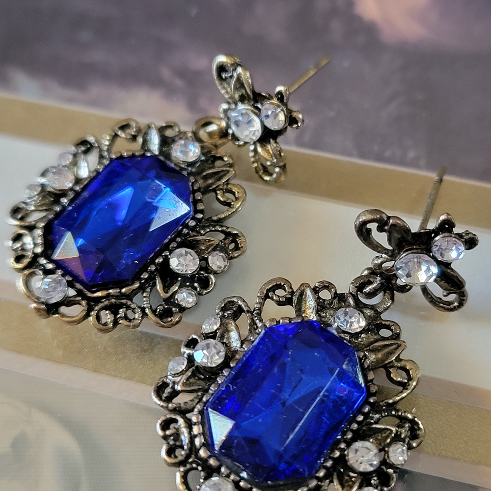 Elegant Blue and Gold Earrings